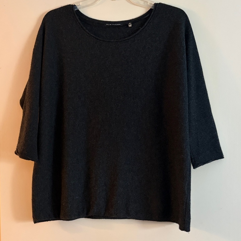 Elie Tahari Women’s Charcoal 100% Cashmere Quarter‎ Sleeve oversized Sweater,  S